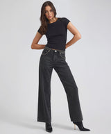Jackson Mid Waist Wide Leg Studded Denim Jeans /Black