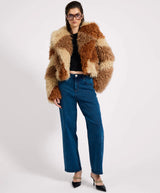 Mongolian Cropped Faux Fur Jacket Tan