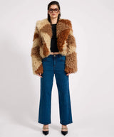 Mongolian Cropped Faux Fur Jacket Tan