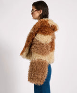 Mongolian Cropped Faux Fur Jacket Tan