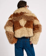 Mongolian Cropped Faux Fur Jacket Tan
