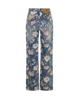 Icon High Waist Straight Leg Denim Jeans - Floral Bloom Cobaine Blue