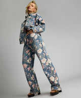 Icon High Waist Straight Leg Denim Jeans - Floral Bloom Cobaine Blue