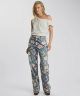 Icon High Waist Straight Leg Denim Jeans - Floral Bloom Cobaine Blue
