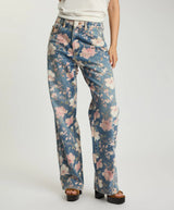 Icon High Waist Straight Leg Denim Jeans - Floral Bloom Cobaine Blue