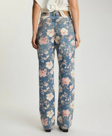 Icon High Waist Straight Leg Denim Jeans - Floral Bloom Cobaine Blue