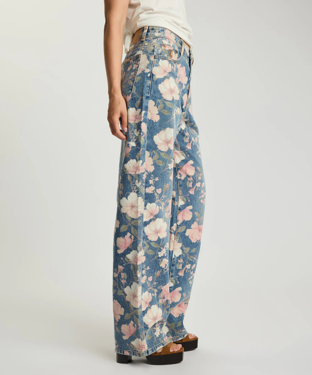 Icon High Waist Straight Leg Denim Jeans - Floral Bloom Cobaine Blue