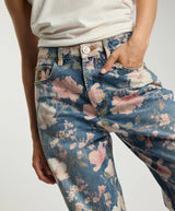 Icon High Waist Straight Leg Denim Jeans - Floral Bloom Cobaine Blue