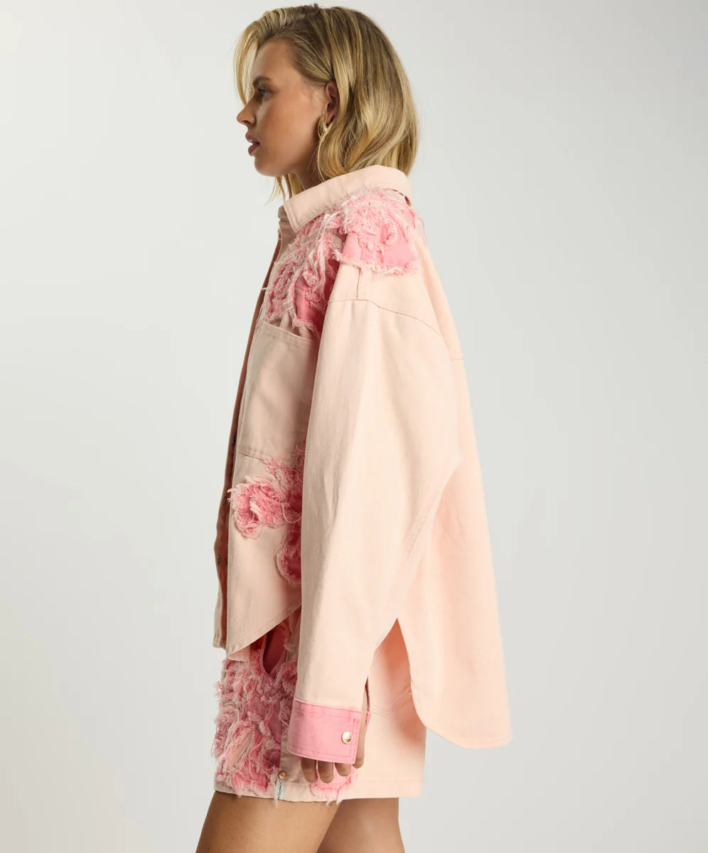 Frayed Petasl Daria Shacket Pink Petal
