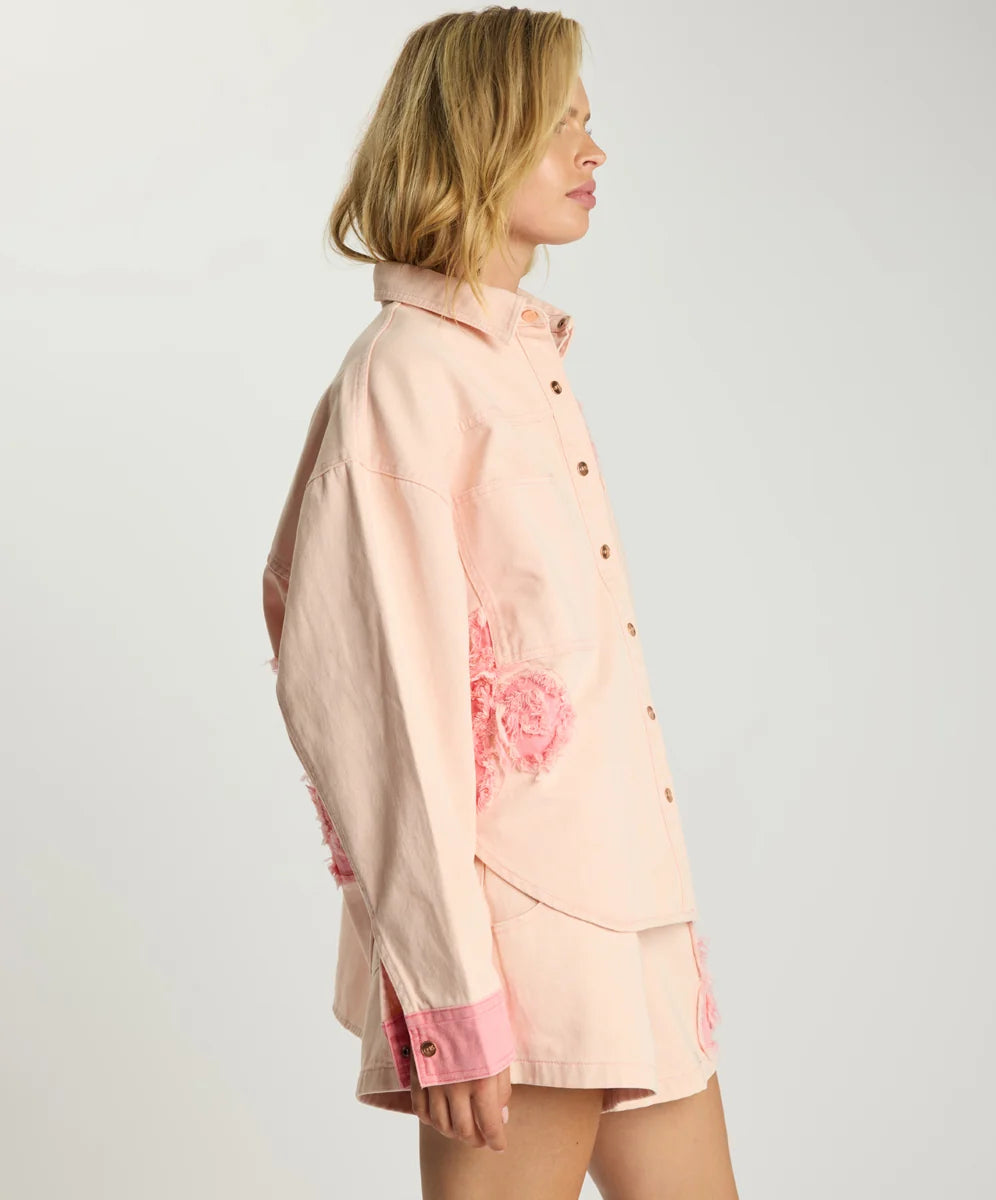 Frayed Petasl Daria Shacket Pink Petal