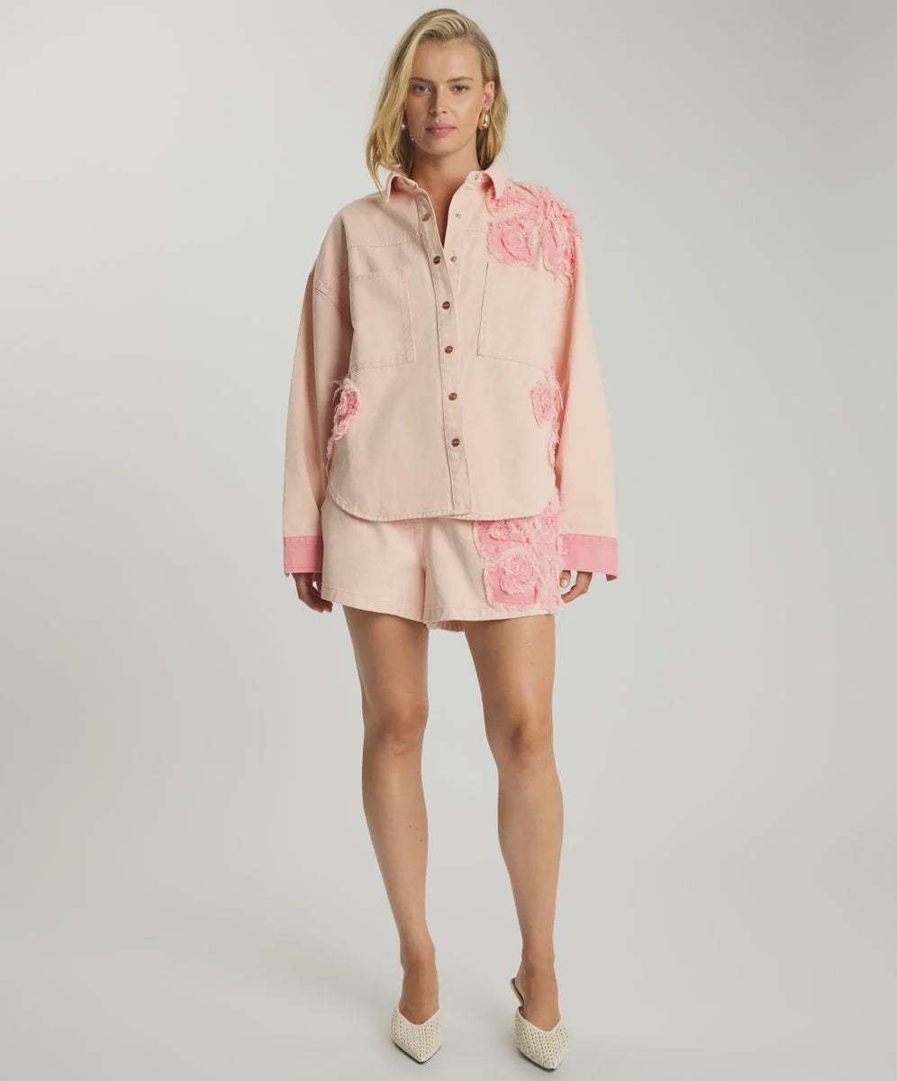 Frayed Petasl Daria Shacket Pink Petal
