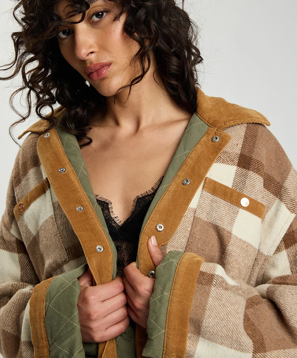 Vintage Check Pdded Oversized Jacket