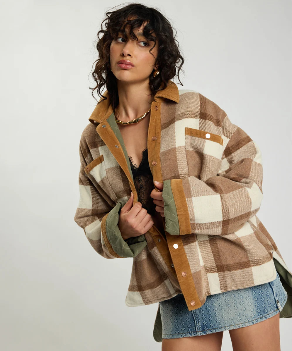 Vintage Check Pdded Oversized Jacket