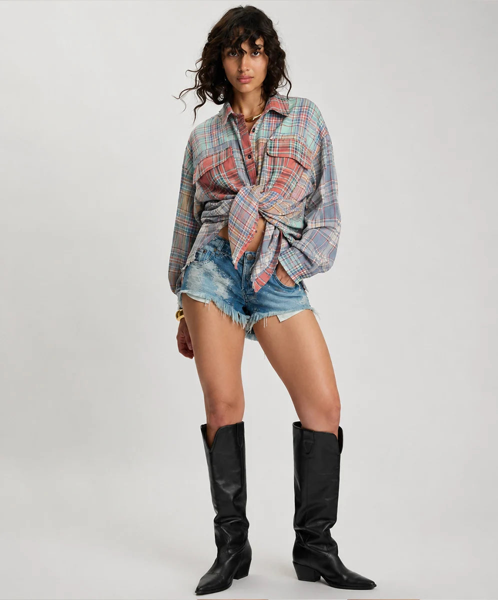 Sunset Madras Check Tie Back Shirt