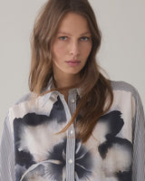 Big Flower Shirt Navy Stripe