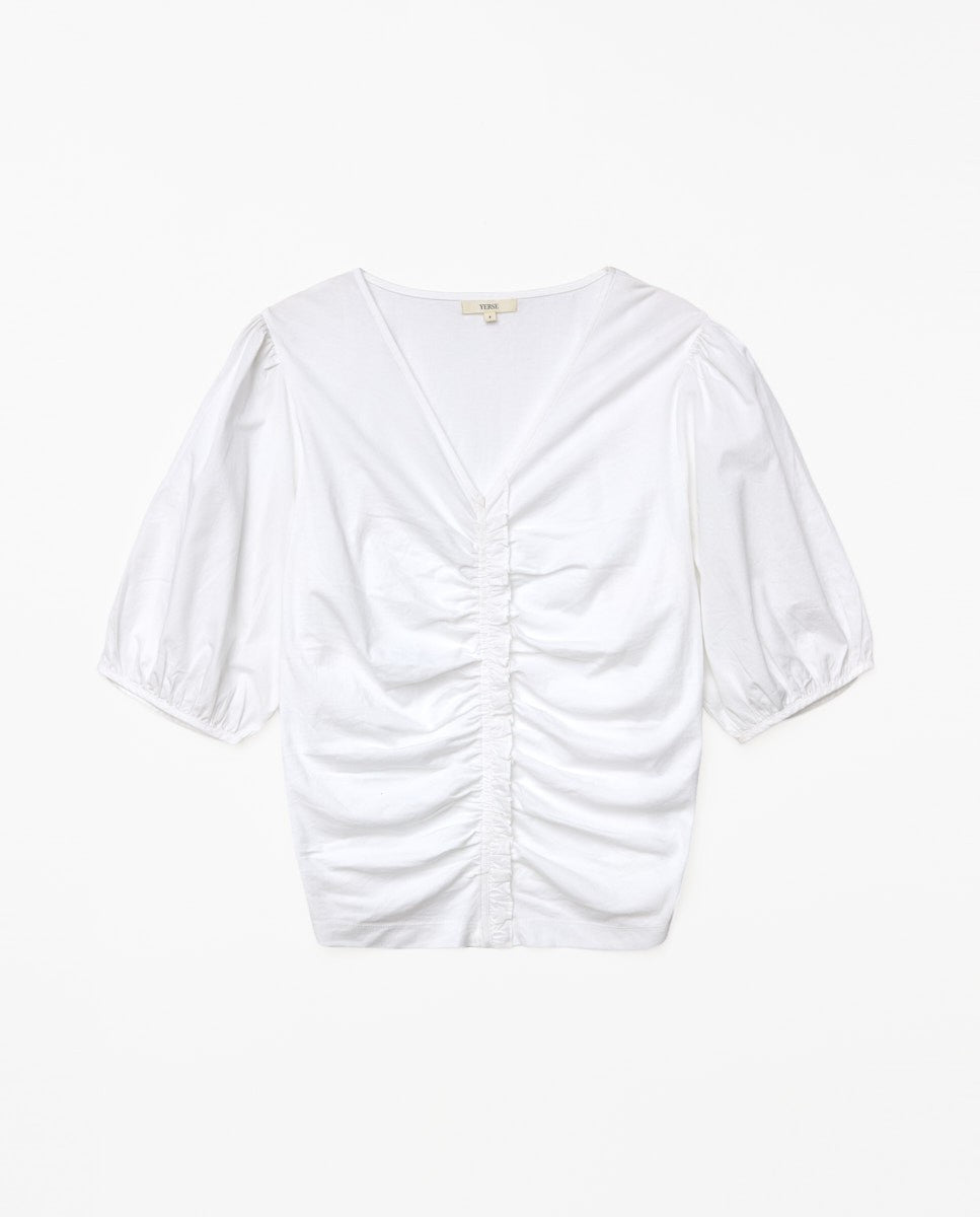 White Tee Ruffle Detail White