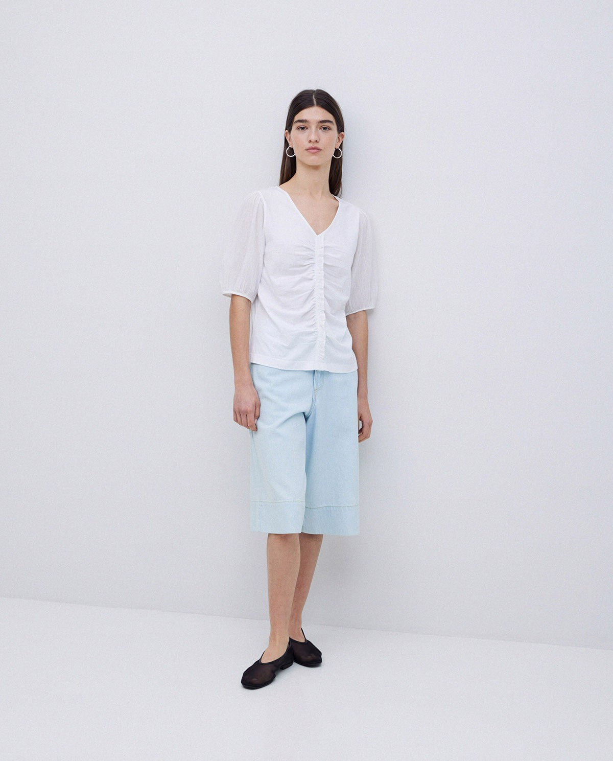 White Tee Ruffle Detail White