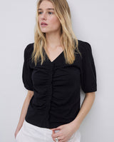 Black T shirt With Ruffle Detail