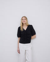 Black T shirt With Ruffle Detail