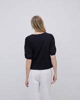 Black T shirt With Ruffle Detail