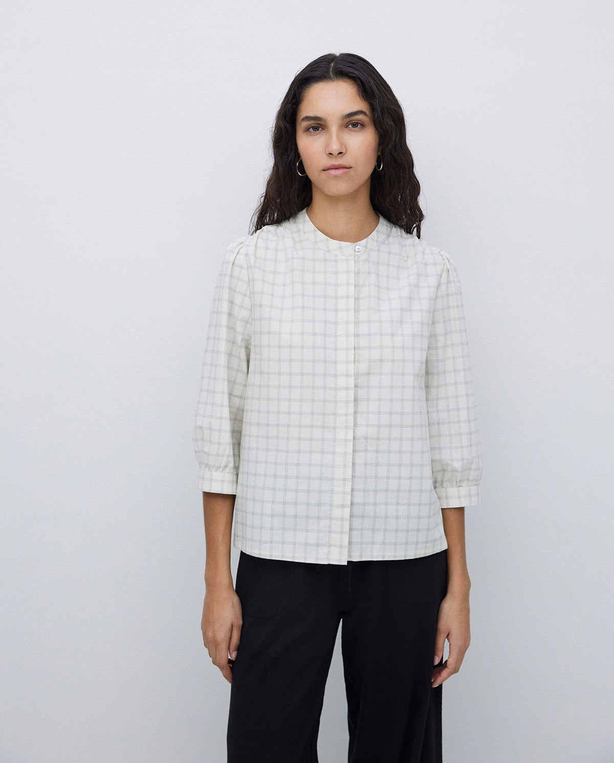 Ecru Three Quarter Plaid Shirt