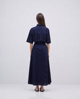 Dark blue poplin elastic waist skirt