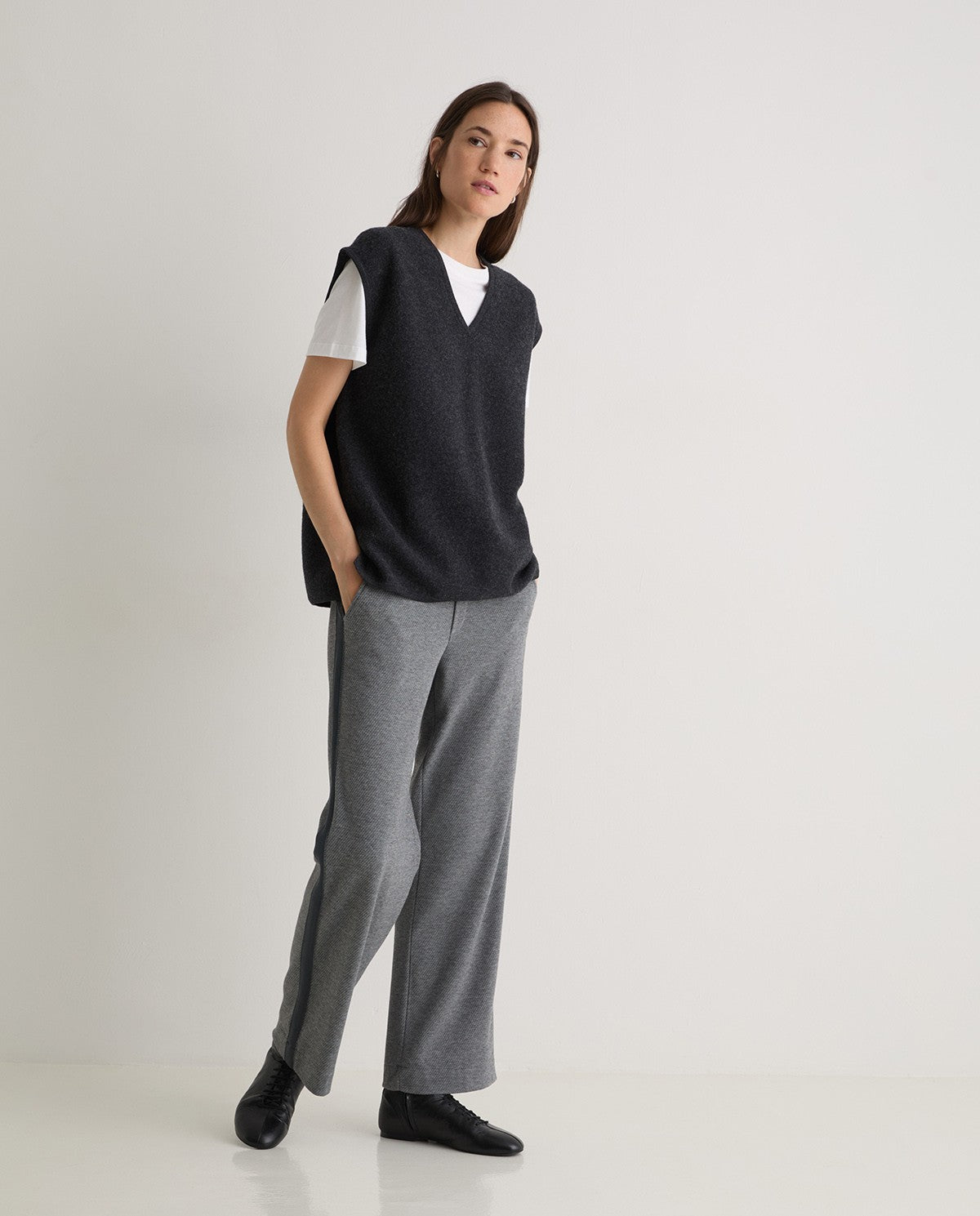 Anthrecite Wide Leg  Flannel Trousers