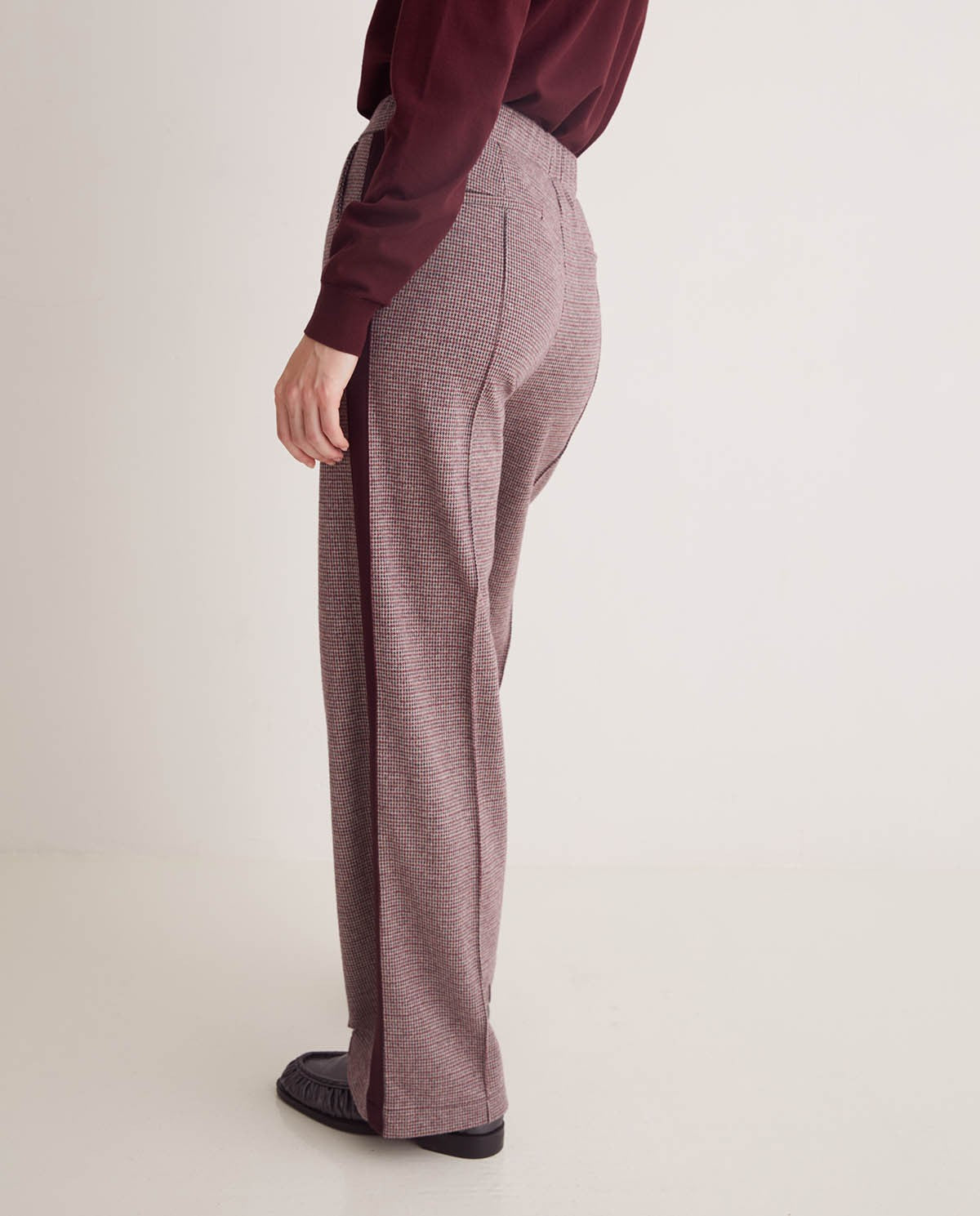 Aubergine Soft Wide Houndstooth Trousers