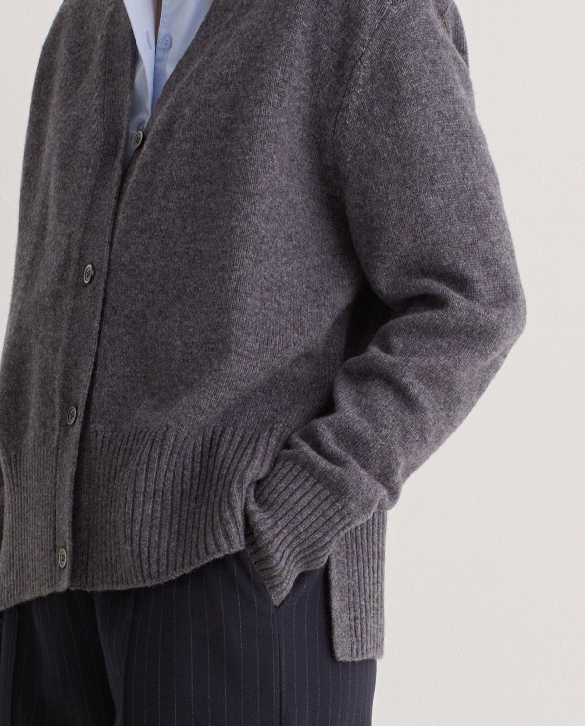 Grey Wool Cardigan Side Slits