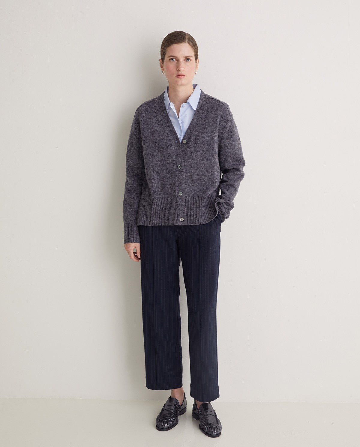 Grey Wool Cardigan Side Slits