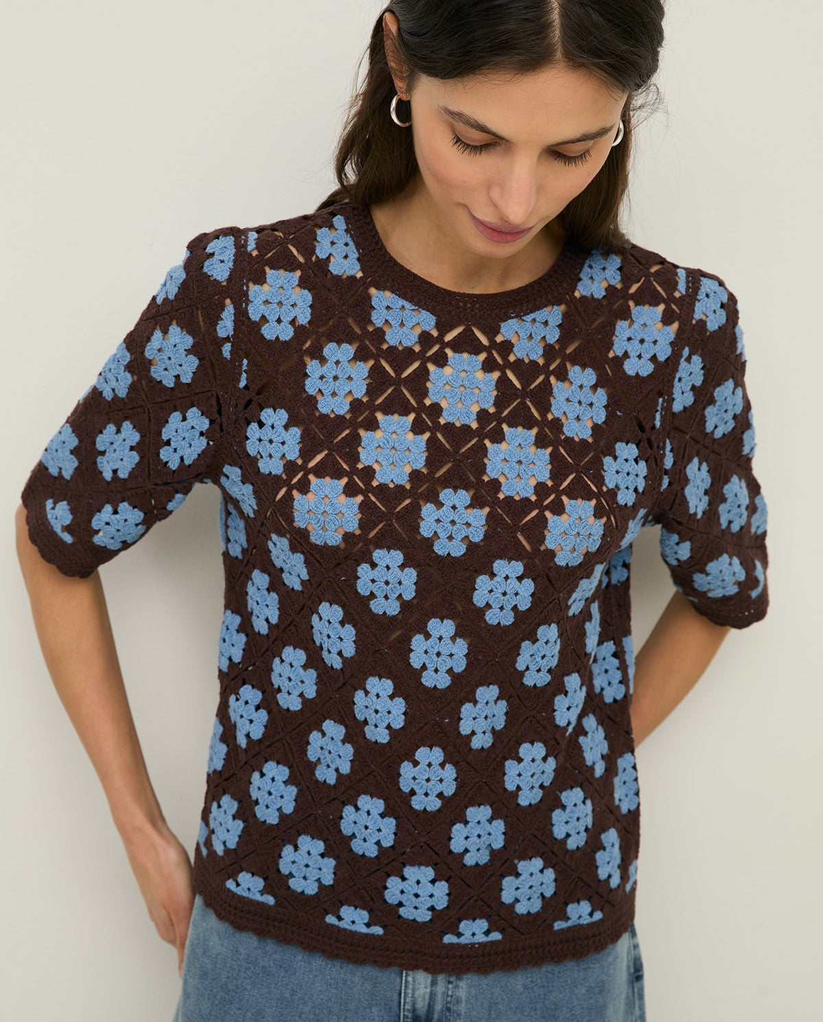 Crochet Effect Sweater Choc