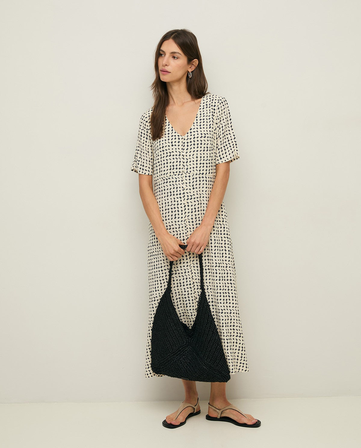 Viscose Midi Dress Navy Dots