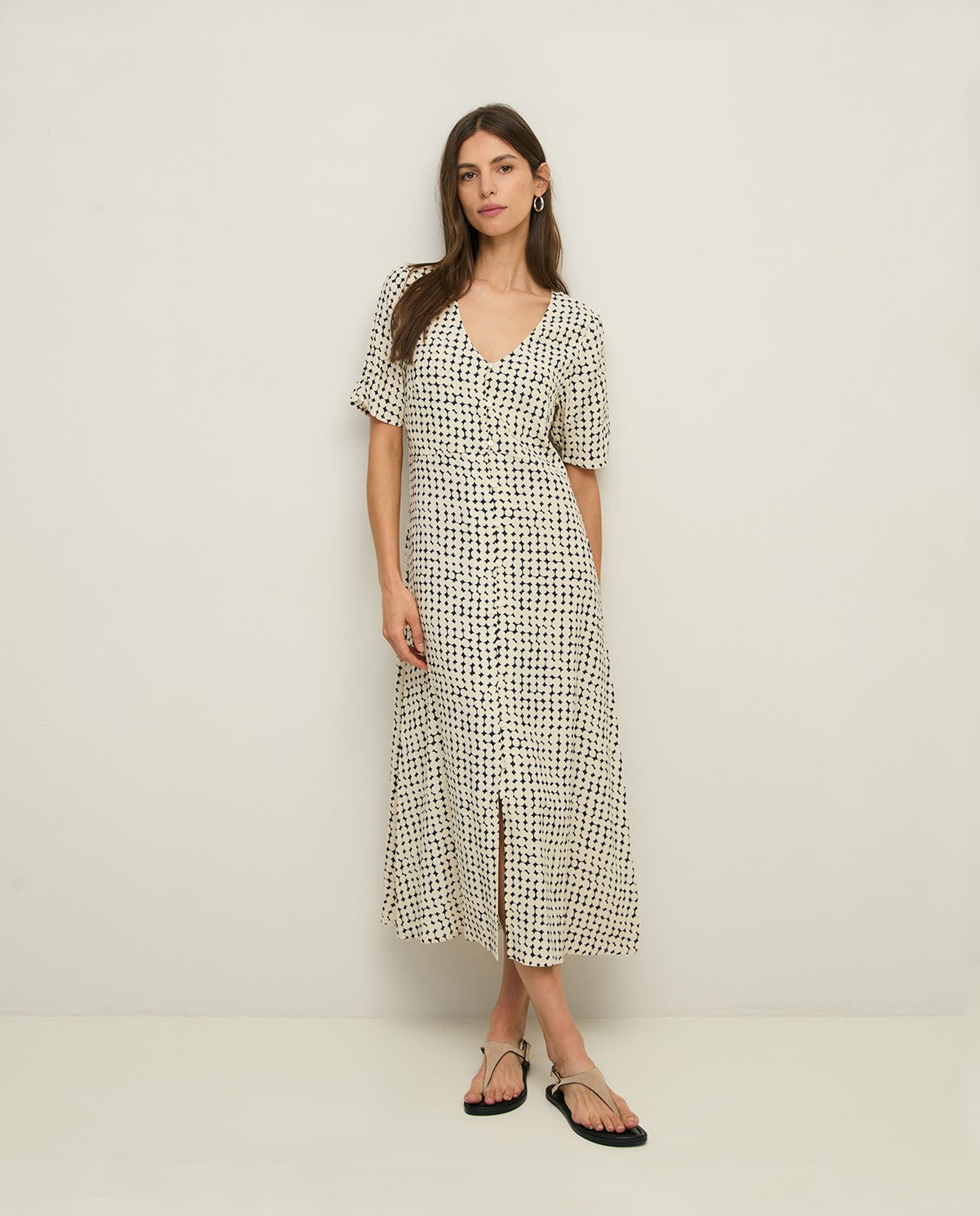 Viscose Midi Dress Navy Dots