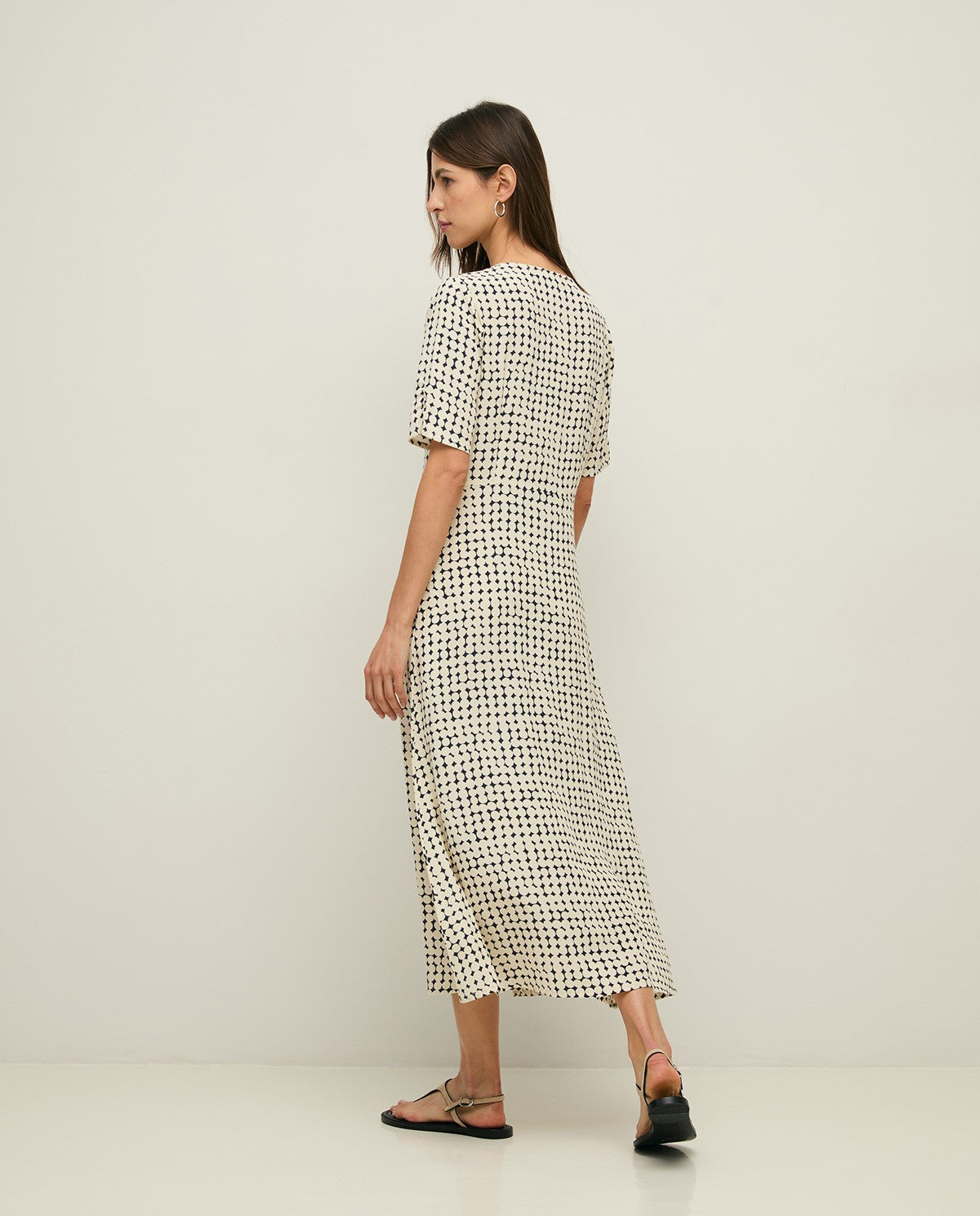 Viscose Midi Dress Navy Dots