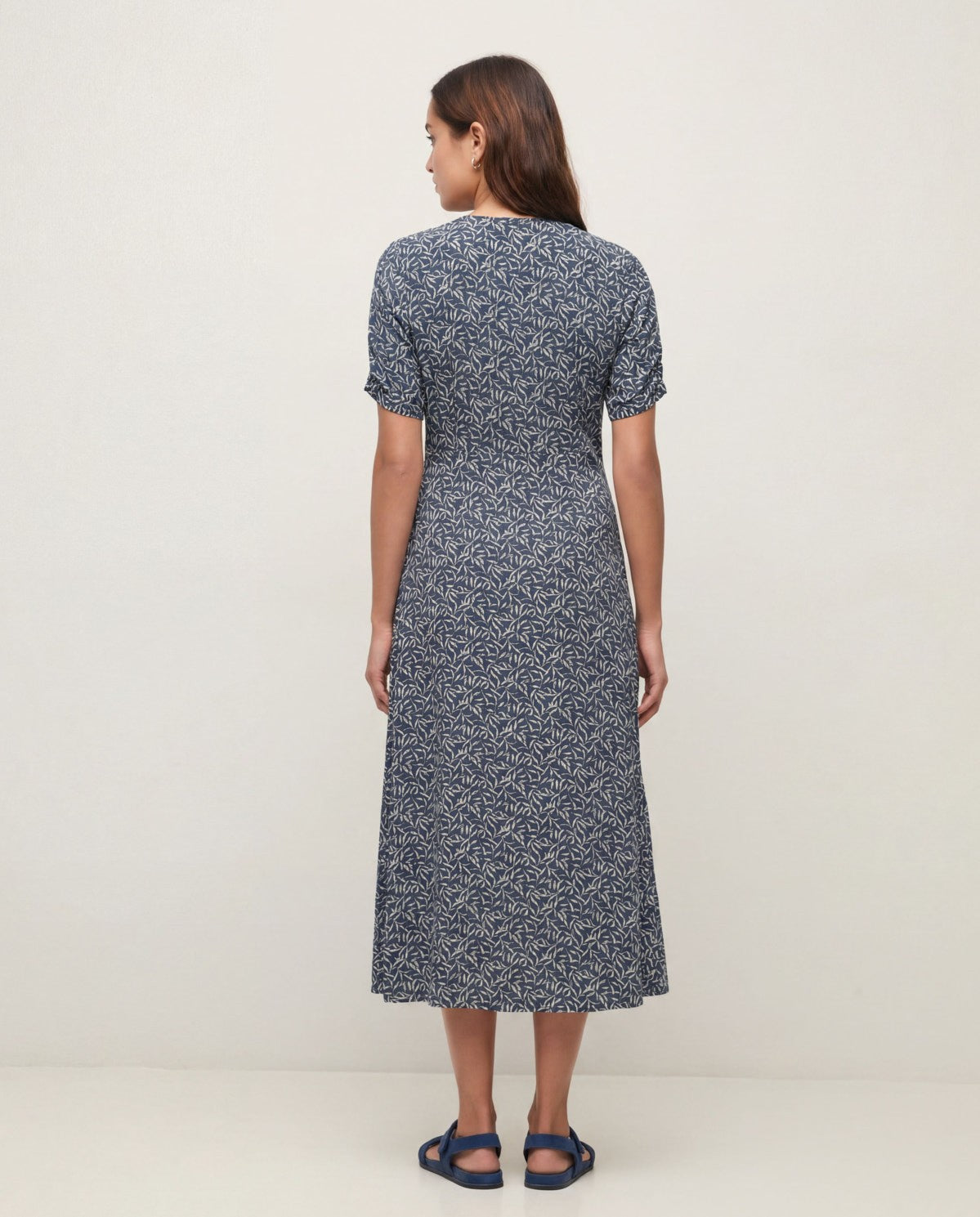 Viscose Midi Dress Navy Leaves