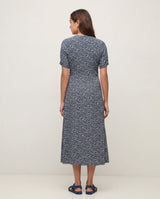 Viscose Midi Dress Navy Leaves