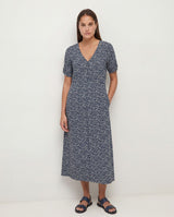 Viscose Midi Dress Navy Leaves