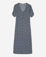 Viscose Midi Dress Navy Leaves