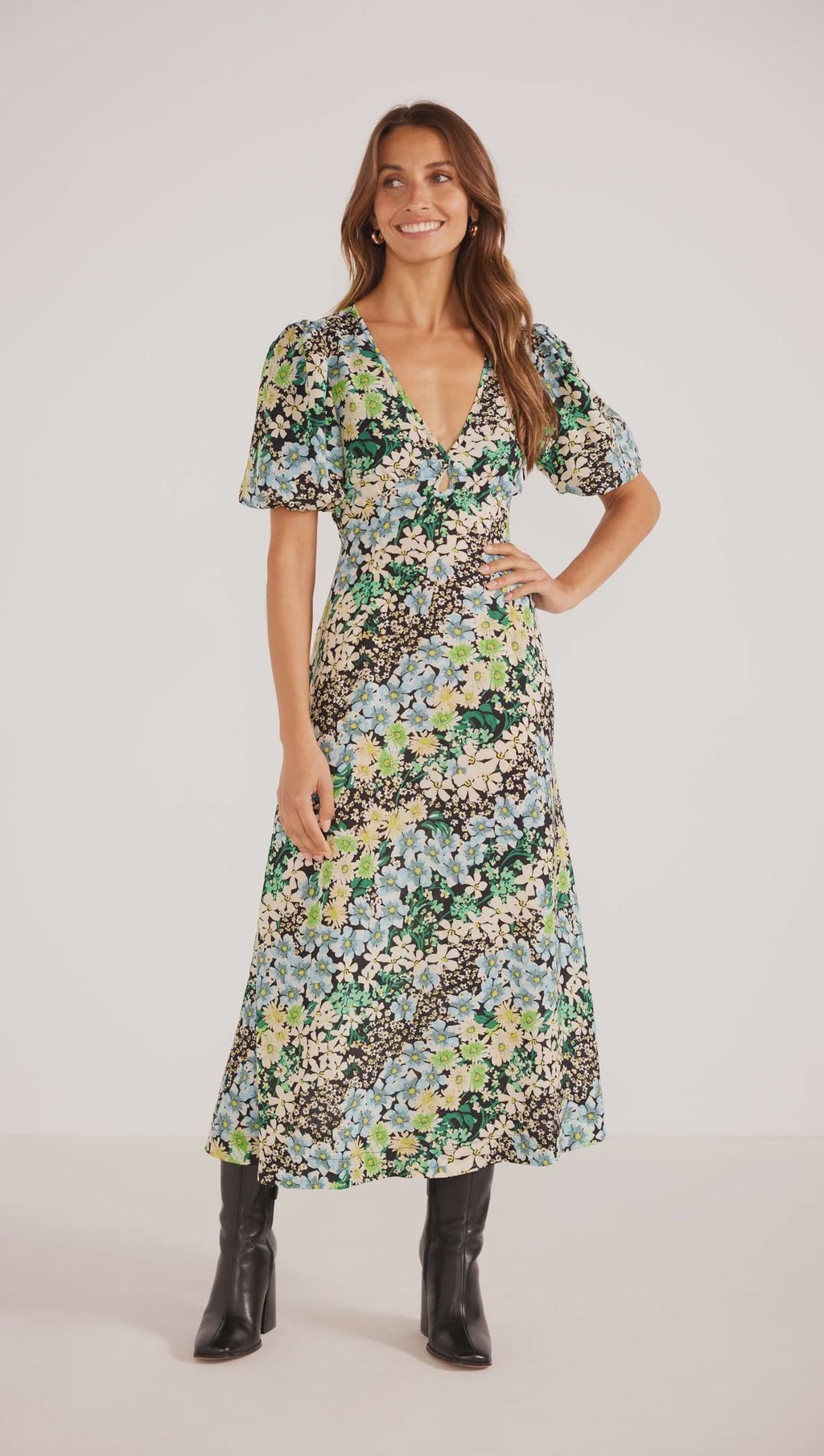 MinkPink Lenora Keyhole Midi Dress In Disty Floral