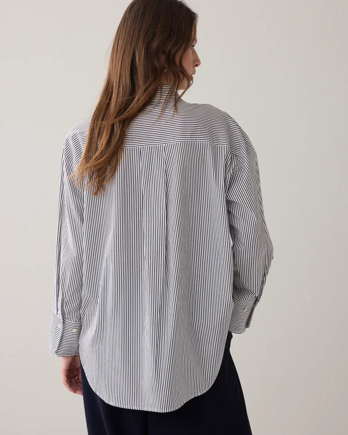 Big Flower Shirt Navy Stripe