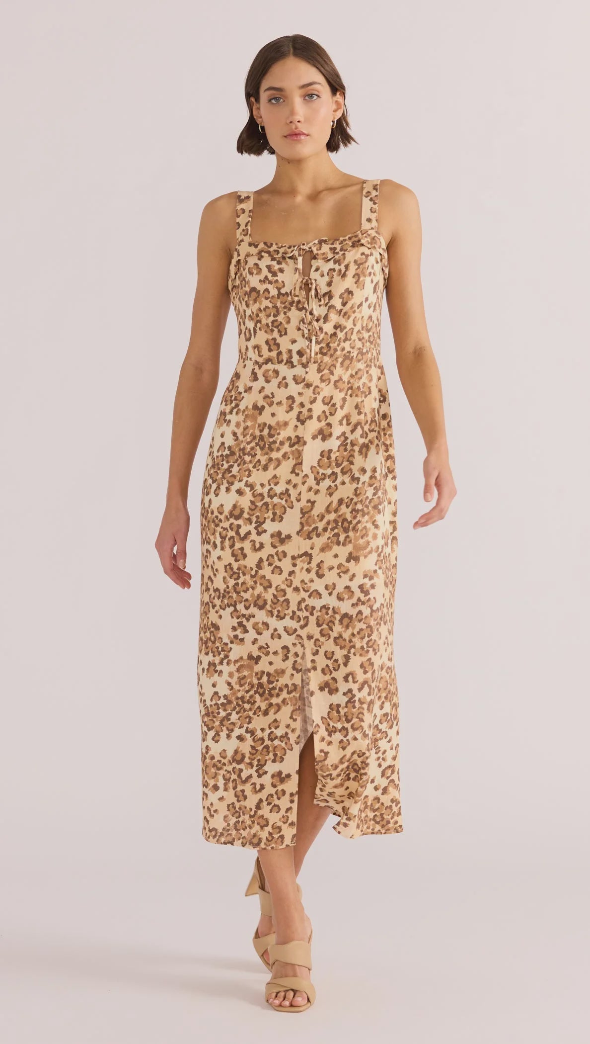 MinkPink Arden Tie Midi Dress In Leopard
