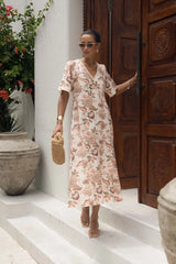 Bohemian Rose Midi Dress Bohemian Print