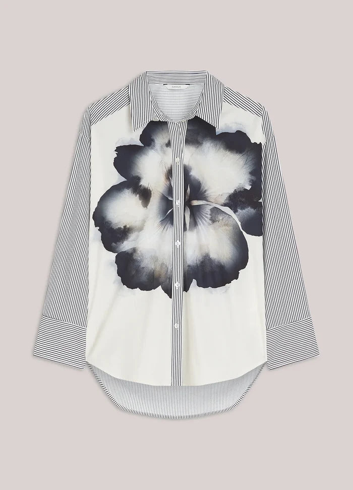 Big Flower Shirt Navy Stripe