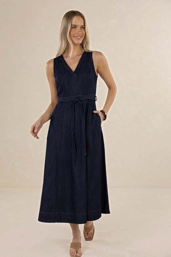 Ivy Denim Midi Dress Dark Blue