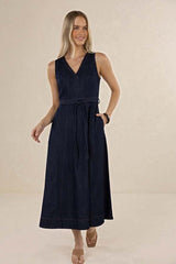 Ivy Denim Midi Dress Dark Blue