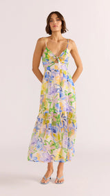 Mink Pink Fable Tie Midi Dress In Painterly Floral