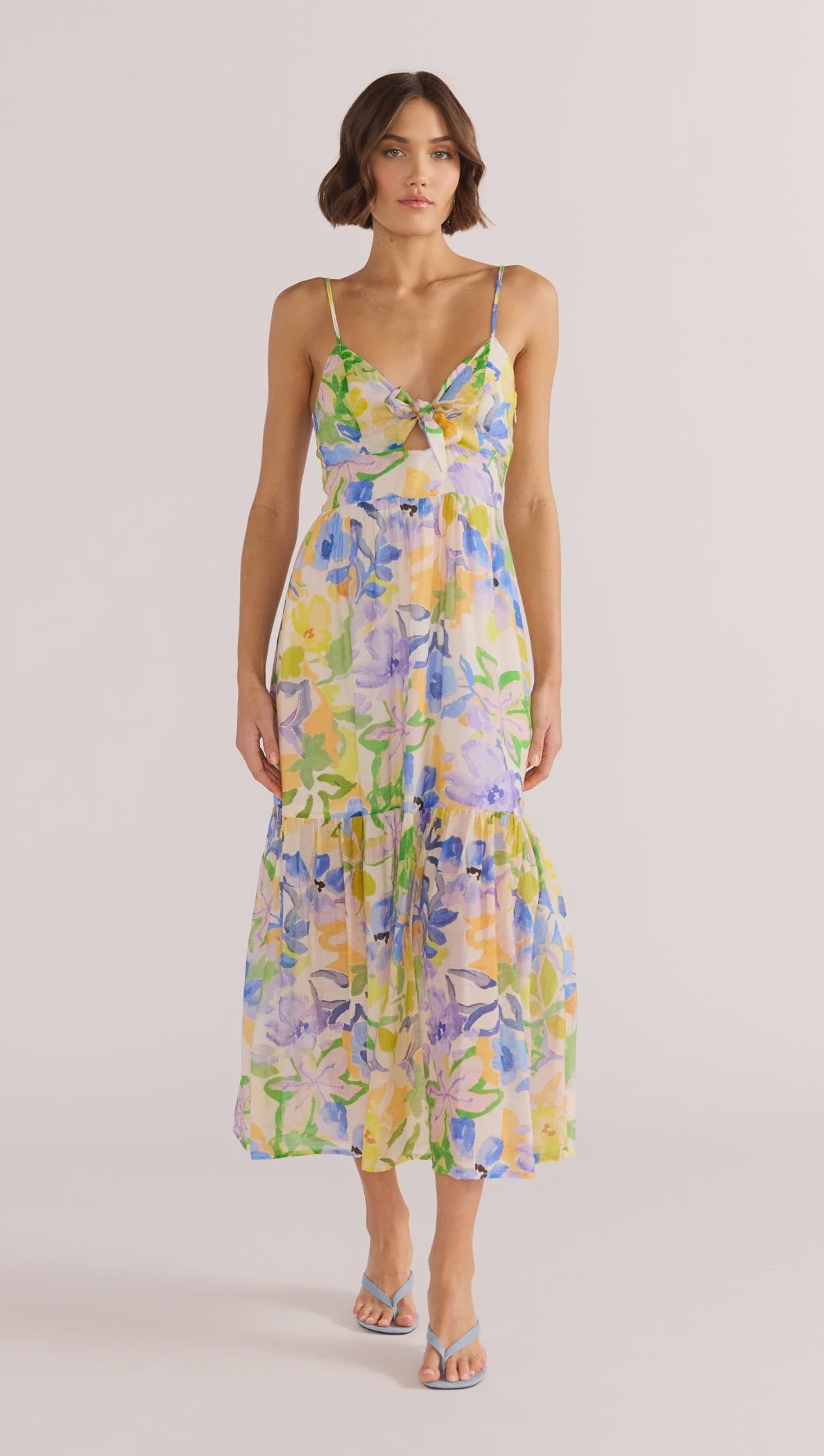 Mink Pink Fable Tie Midi Dress In Painterly Floral