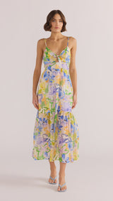 Mink Pink Fable Tie Midi Dress In Painterly Floral