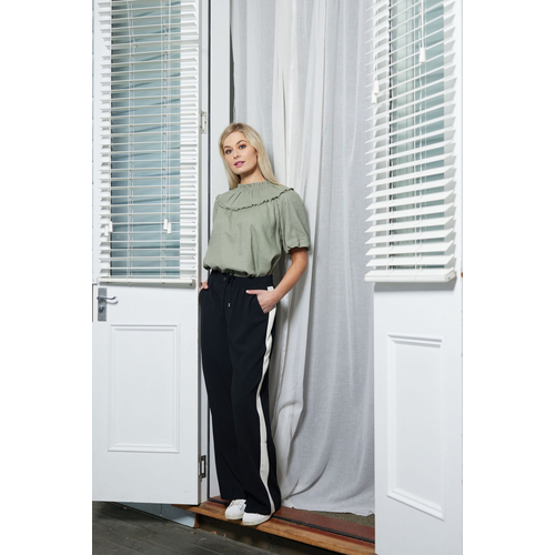 Lake Pant Black Piped Linen
