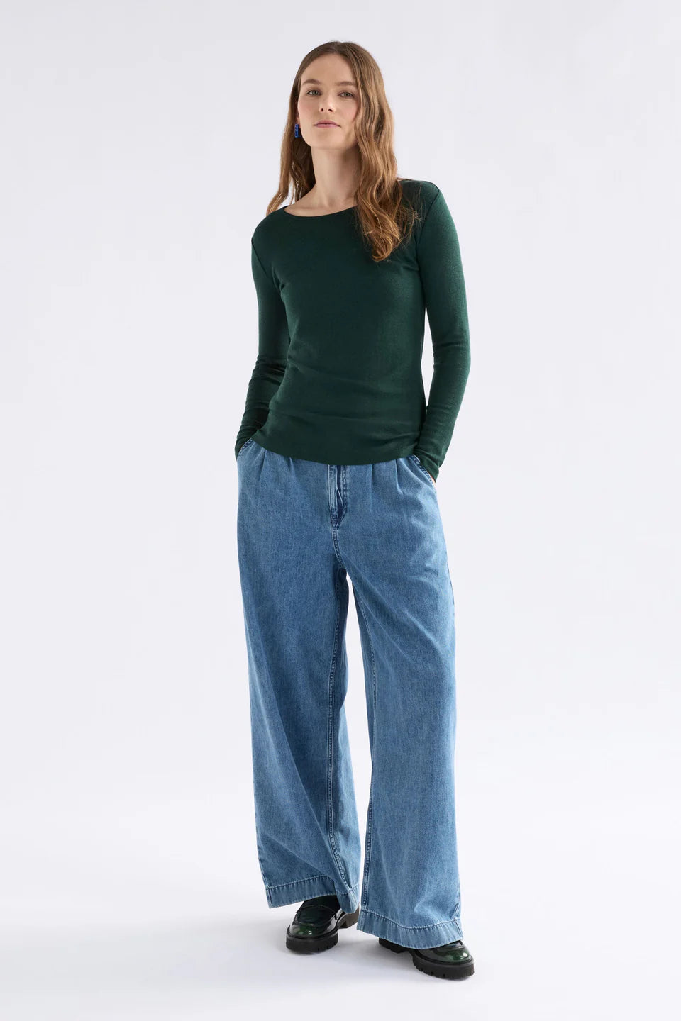 Merino Long Sleeve Top Dark Pine